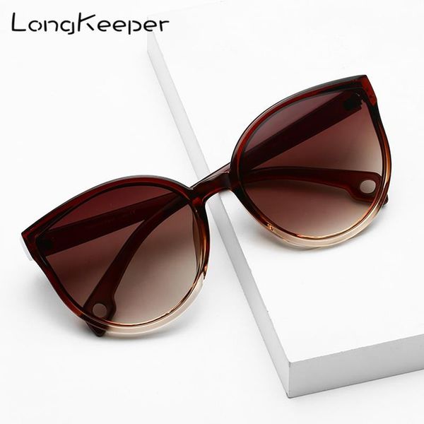 

longkeeper cat eye sunglasses women oversized mirror lens sun glasses brand female gradient colors uv400 gafas de sol mujer, White;black