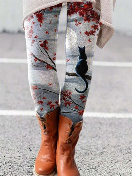 

body sculpting boots 2021 5 color cat print versatile elastic leggings pants women o, Gray