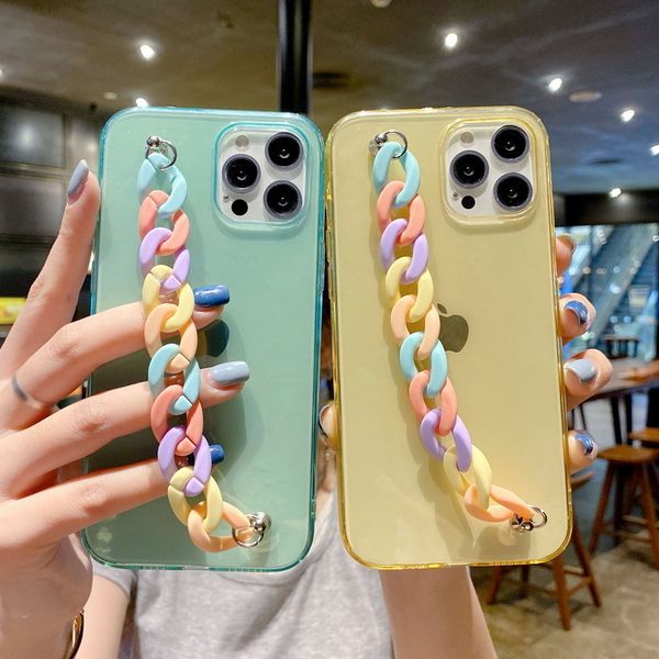 

transparent wrist strap for mobile phone, soft transparent caramel back cover for iphone 11 12 pro max 8 7 plus x s max xr 12