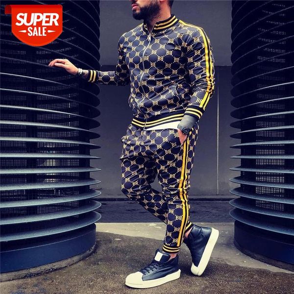 

New 3D Colorful Plaid Men Sport Zipper suit Autumn Tracksuit Set Male Sweatshirt Running Jackets Men Tracksuit Sets gym Mens set #Nt1L, Gray