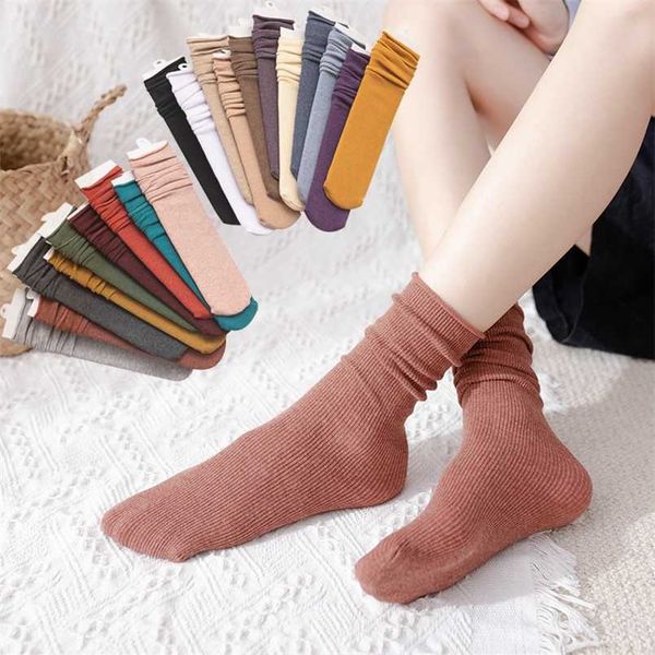 Kadın Kızlar Yaz Ince Gevşek Çorap Kadife Yumuşak Nefes Uzun Çorap Düz Renk Siyah Beyaz Haki Bej Harajuku Yüksek Çorap 211221