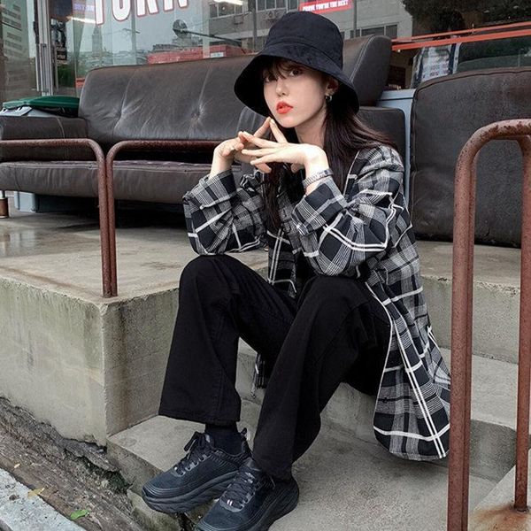 

new plaid shirt oversize female women long sleeve cotton girls blouse autumn plus size women blouses plaid blue femme, White