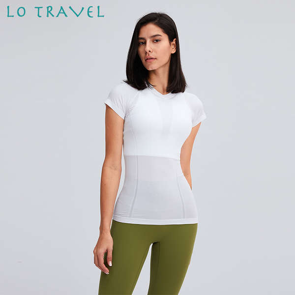 

lotravel 2021 new women round neck short-sleeved stretch quick-drying gym running fitness training sports yoga shirts