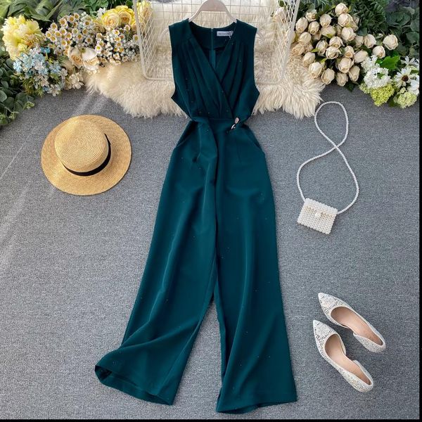 

v neck 2021 slim office rompers summer full length jumpsuit casual women high waist elegant playsuit tank beach romper, Black;white