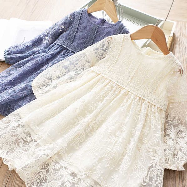 

fall fashion embroidery girl lace dress for kids princess full vintage tiered soft casual clothes wholesale 210529, Red;yellow