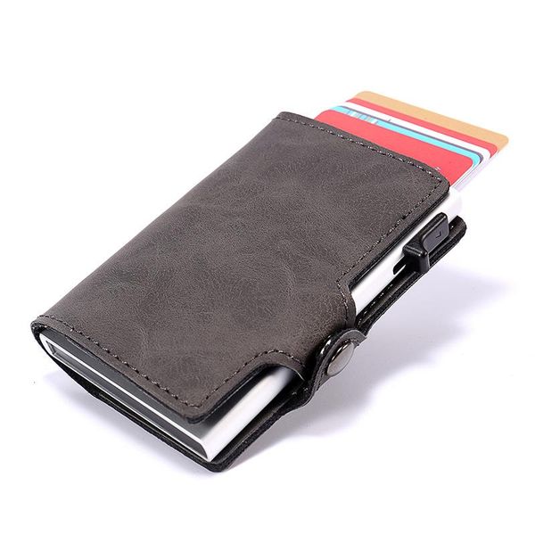 

card holders men business holder wallets for women rfid metal blocking wallet id pu antitheft creditcard purse male, Brown;gray