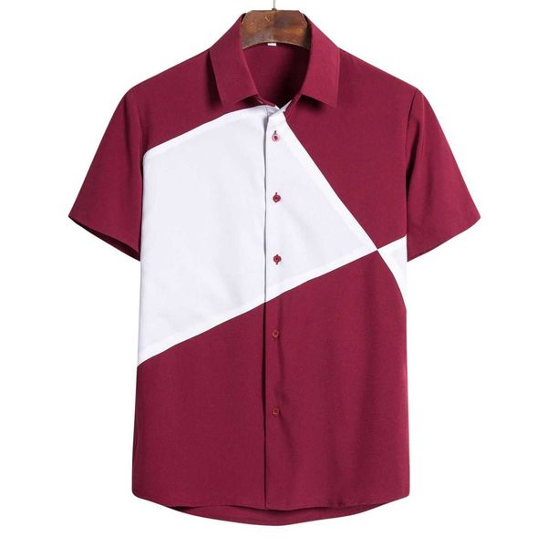 

2021 men's lapel cotton splicing short sleeve shirt, Black