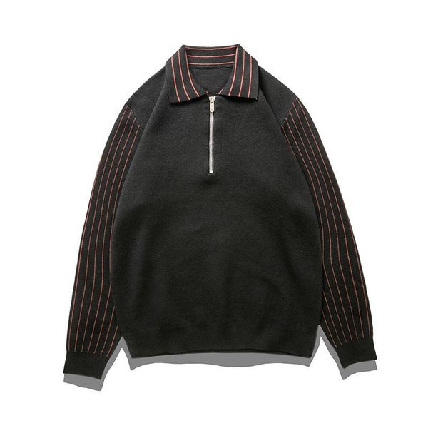 

men's sweaters soft cotton quarter zip sweater men striped casual black pullover long sleeve knitted fabric korean clothes 2021, White;black