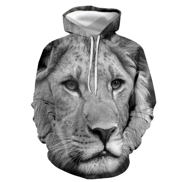 

2019 new selling 3d digital printed tiger hooded sweater couple lion, Black