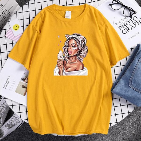 

men's t-shirts tee beautiful gilr eat ice print tshirt for men oversized fashion man's summer harajuku short sleeve clothes, White;black