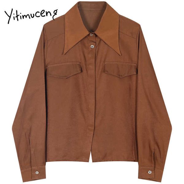 

yitimuceng button blouse women vintage shirts loose spring fashion clothes long sleeve single breasted office lady 210601, White