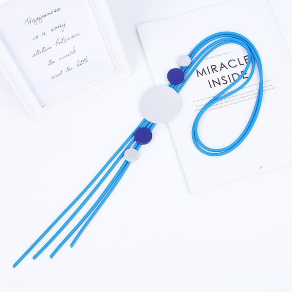 

pendant necklaces elegant blue double layer necklace punk silver color metal wooden beads for women fashion collar jewelry