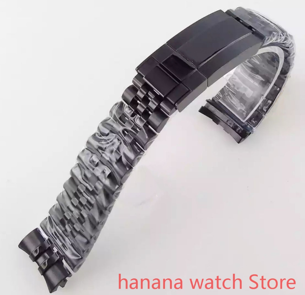 

watch bands bliger no logo 20mm wide steel silver jubilee strap bracelet two-tone black folding clasp, Black;brown