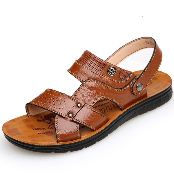 

younger 2021 will see beach sandals men genuine leather of mark comfortable casual non-slip male trend shoes 6rd2, Black