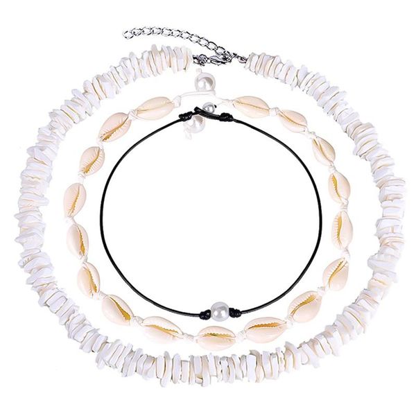 

chains shell necklace for women boho choker set hawaiian chips collar surfer pearl cord, Silver