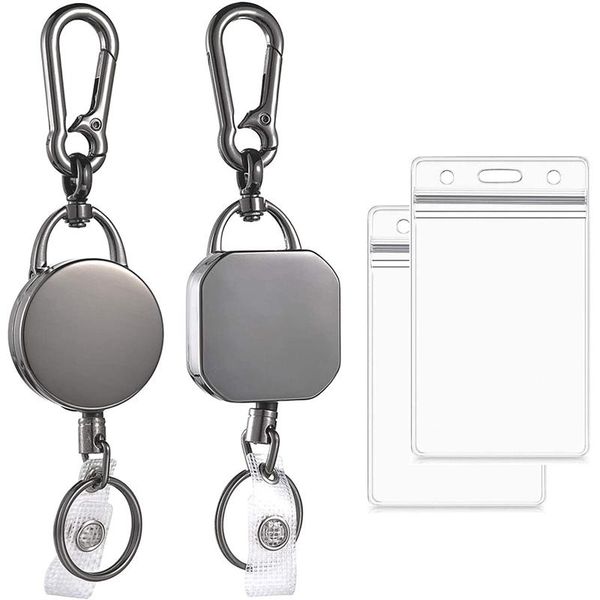 

2 pack retractable badge holder reel, id badge holder, retractable keychain with belt clip with 2 pcs card holder