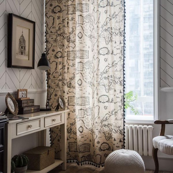 

curtain & drapes fashion finished map tassel japanese-style small window kitchen semi-shading bay monolithic