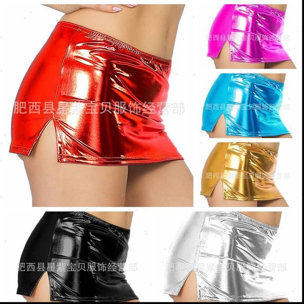

miniskirt wet look womens skirt booty lace up shiny metallic pole dance wear cll9203, Black
