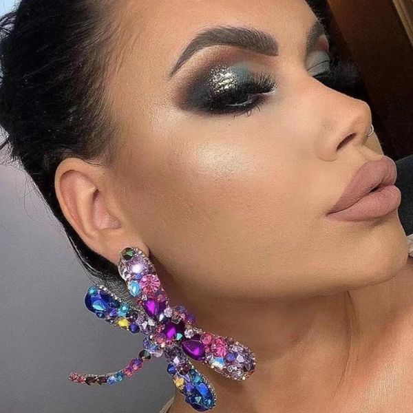 

dangle & chandelier luxury multicolors crystal rhinestone big dragonfly style earrings geogous girls' statement accessories, Silver