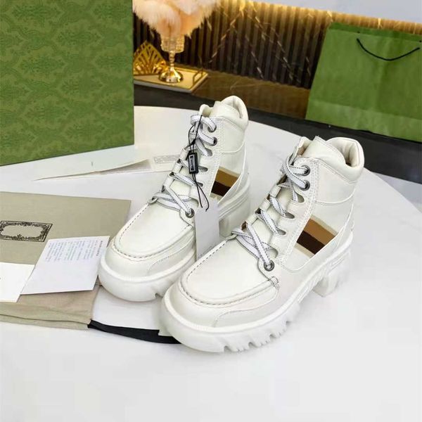 

2021 luxury designer martin boots leather lace up chunky high heels women ankle booties fashion autum winter outdoor ladies, Black