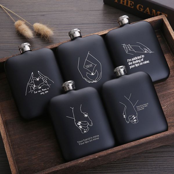 

flask flagon 6oz stainless steel wine pot black frosted square creative english