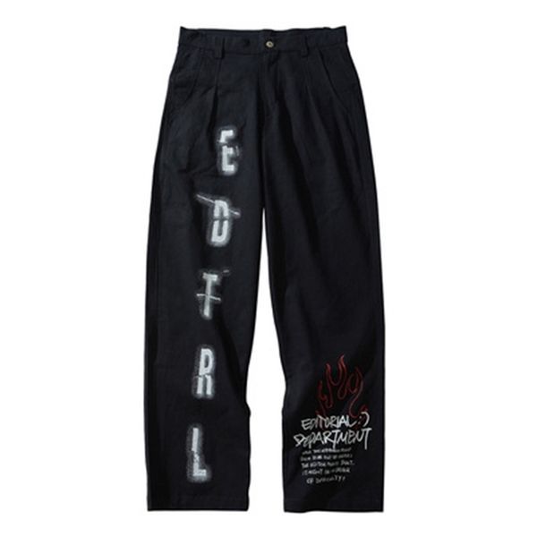 

mourning high street hip-hop fashion brand printed vertical casual men's pants, Black