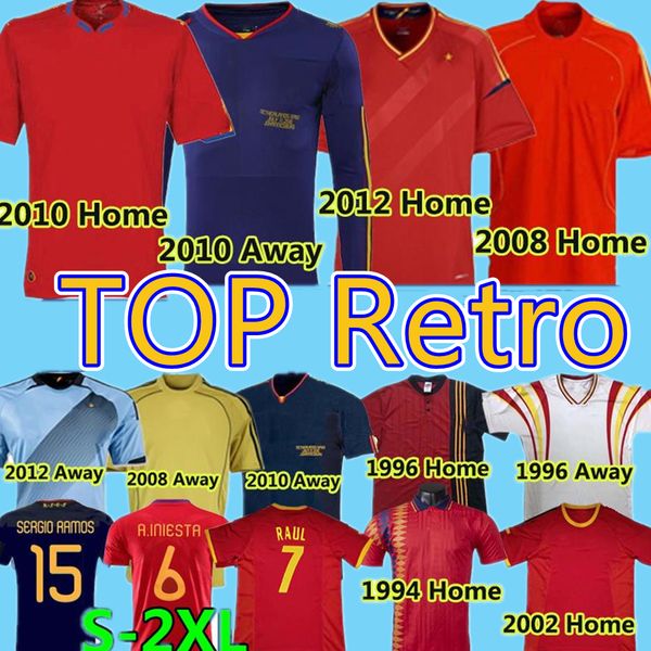 

spain retro soccer jerseys 1994 2002 10 vintage classic a.iniesta torres raul jerseys xavi david villa camisa de futebol shirts long seelves, Black;yellow