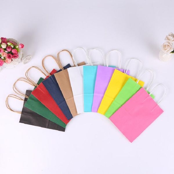 

gift wrap 20pcs 21x15x8cm diy multifunction soft color paper bag with handles festival shopping bags kraft packing