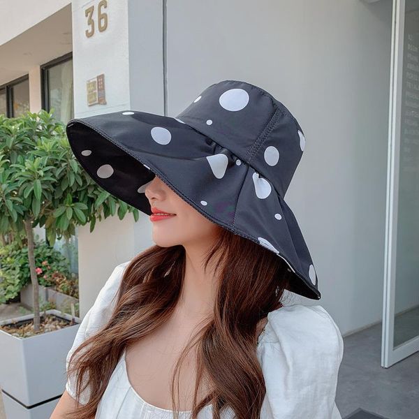

wide brim hats 202103-boda dot big wind sunshade beach holiday lady sun cap women leisure hat, Blue;gray
