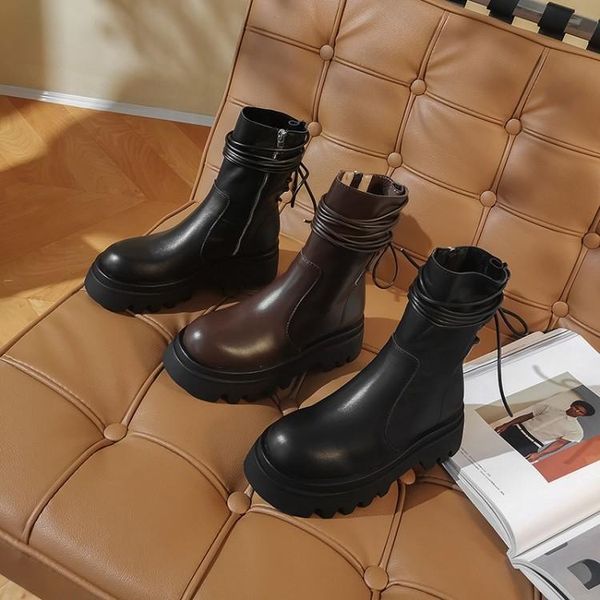 

boots versatile thick bottom women's short 2021 british fashion ins strapping handsome motorcycle, Black