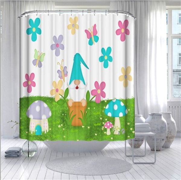 Gnomos de verão banheiro cortinas 180 * 180 cm personalizado gnomos de Páscoa Olá Primavera verão chuveiro cortinas com tapetes de banheiro