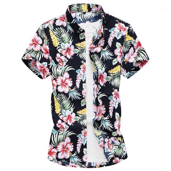 

summer new men fashion floral hawaiian vacation party hip hop short sleeve shirts casual plus size 6xl shirt camisa masculina1, White;black