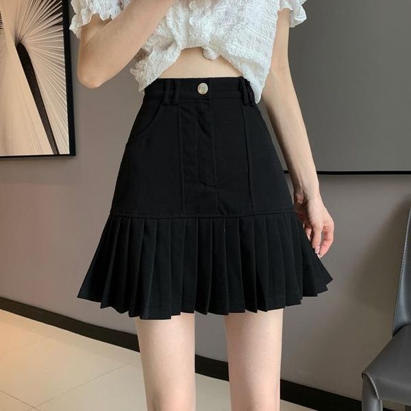 

skirts 2021 korean version of the black skirt female summer college style all-match a-line high waist pleated ins tide