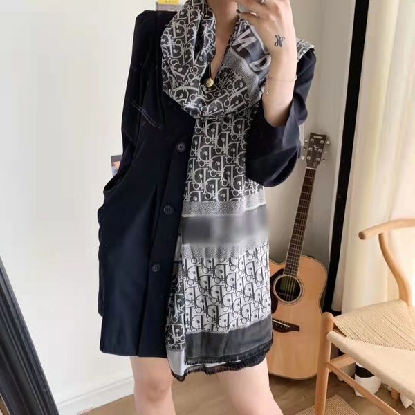 

2021 spring and new family letter same high-grade satin scarves shawls with gift box, Blue;gray