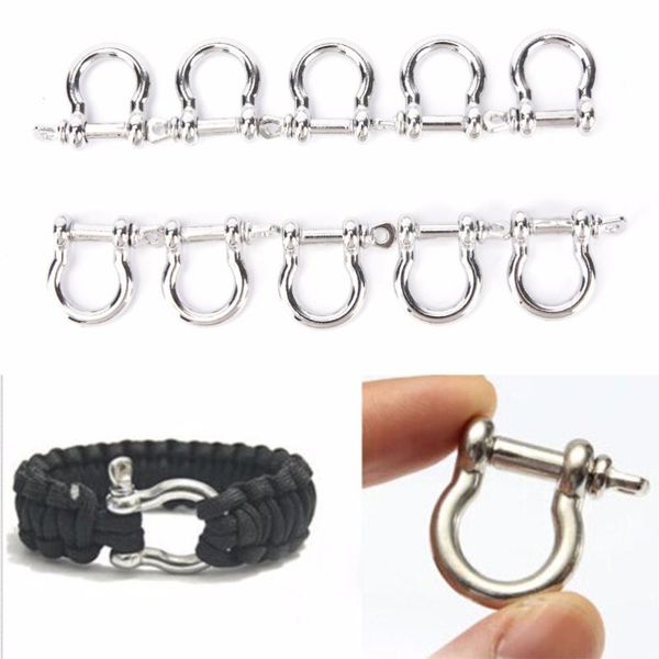 

outdoor gadgets 5/10 pcs stainless steel staples carabiner d bow shackle fob key ring keychain hook screw joint connector buckle solid metal