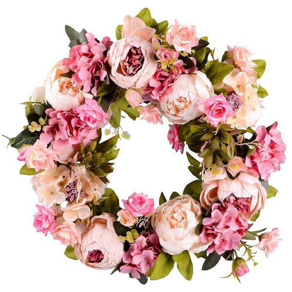 

artificial flower wreath peony wreath - 16inch door spring round for the front door, wedding, home decor