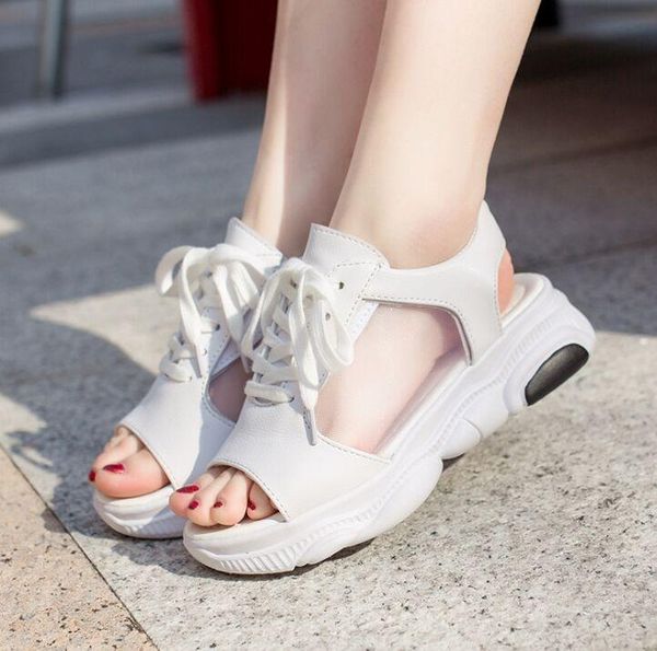 

sandals shoes women 2021 summer sweet flowers buckle open toe wedge floral high-heeled platform, Black