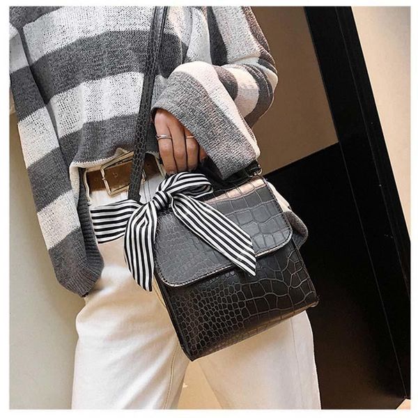 

ribbon women's bag pu square fragrance face ribbon soft 2021 bag wind pattern small spring shoulder retro small crocodile new gaxoq tnu