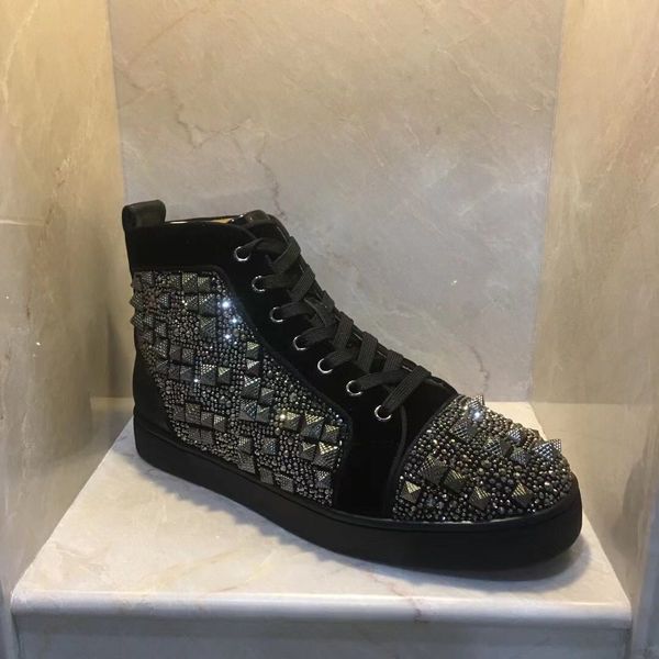 

2021s popular high red bottom sneakers spikes for men women couple trainers designer famouss party,wedding walking shoes eu35-47, Black