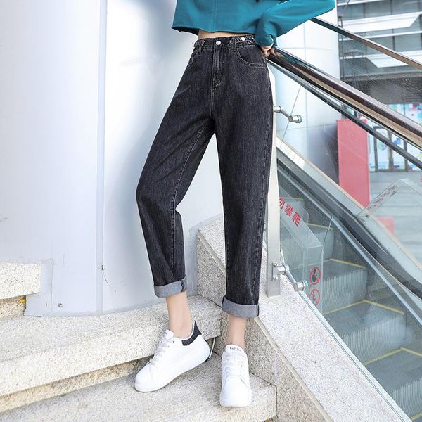 

new mom harem pants jeans women's high waist casual loose solid color denim pants female 2021 spring brand trousers streetwear, Blue