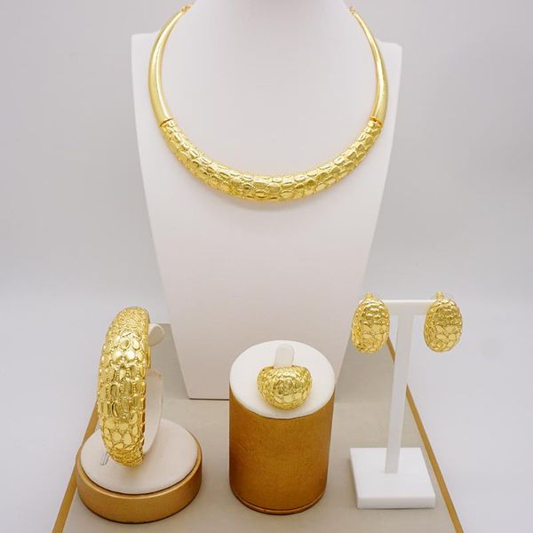

earrings necklace 2021 real gold latest luxury brazilian 24k jewelry set exaggerate big sets for women wedding dinner gift3034783, Silver