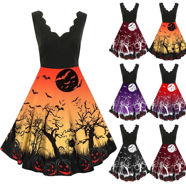 

halloween print plus size women's sleeveless t-shirt lady comfortable loose party holiday show, Black;gray