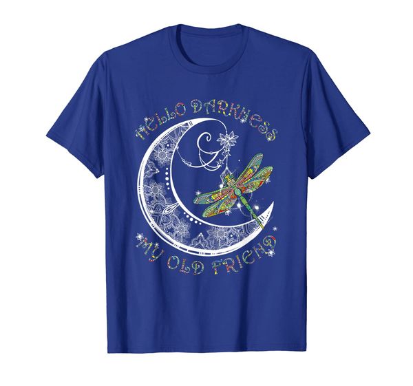 

hello darkness my old friend t-shirt dragonfly and moon, White;black