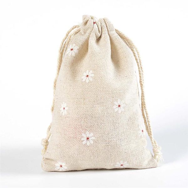 

storage bags 24pcs daisy flower drawstring cotton linen bag gift candy tea jewelry organizer makeup cosmetic coins keys 10x14cm