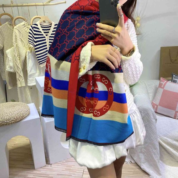 

design 2021 autumn and winter new imitation cashmere scarf women's letter printed shawl warm thickened bib, Blue;gray