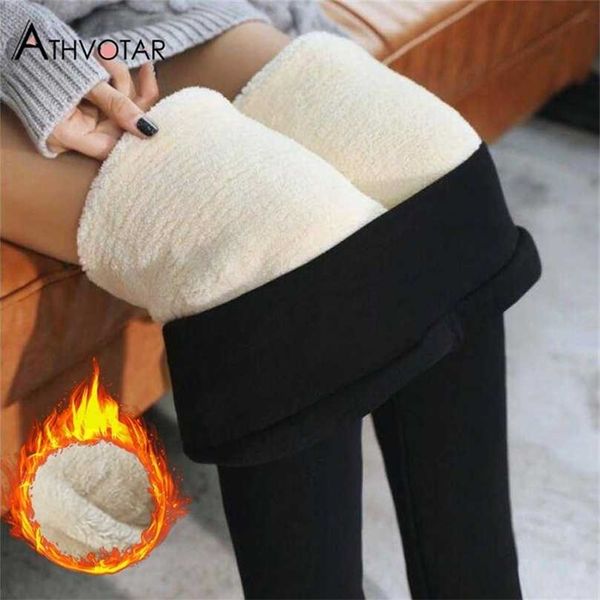 

athvotar winter leggings women keep warm high waist velvet casual leggins thicken thermal push up legging 211204, Black