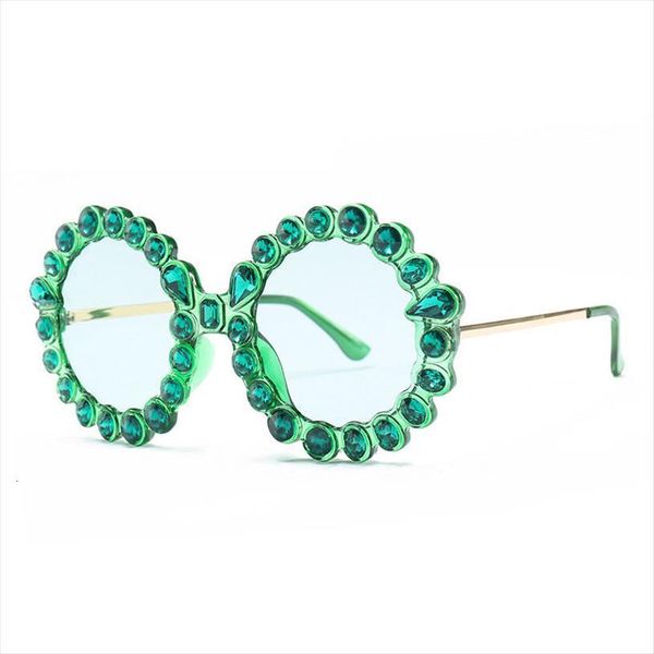 

Diamond Round Sunglasses Women Brand Designer Green Black Pink Fashion Frame Sun Glasses Metal Flower Girl Uv400, White;black