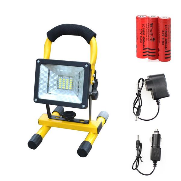 

outdoor portable floodlight lamp 18650 battery power 30w 24leds led reflector rechargeable lights with charger camping lantern