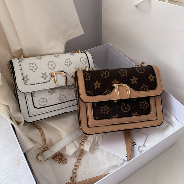 

women's chain bags pu messenger small square bag fashion foreign style printed letter shoulder bag