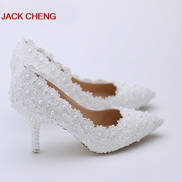 

dress shoes fashion white lace flower with ivory pearl heel pointed toe wedding women bridal bridesmaid, Black